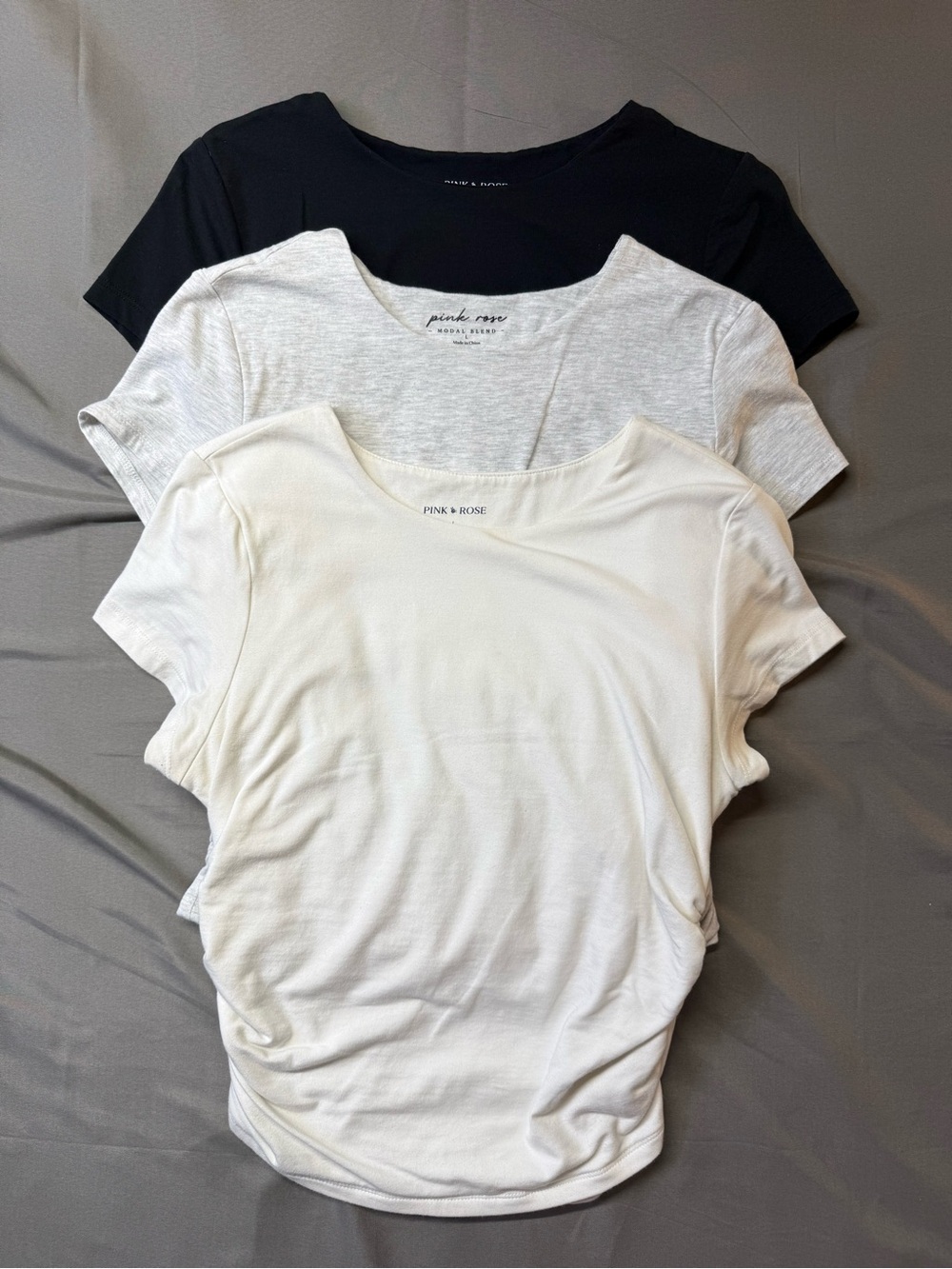 Pink Rose Women's Basic Tee Pack - White, Light Gray, Black